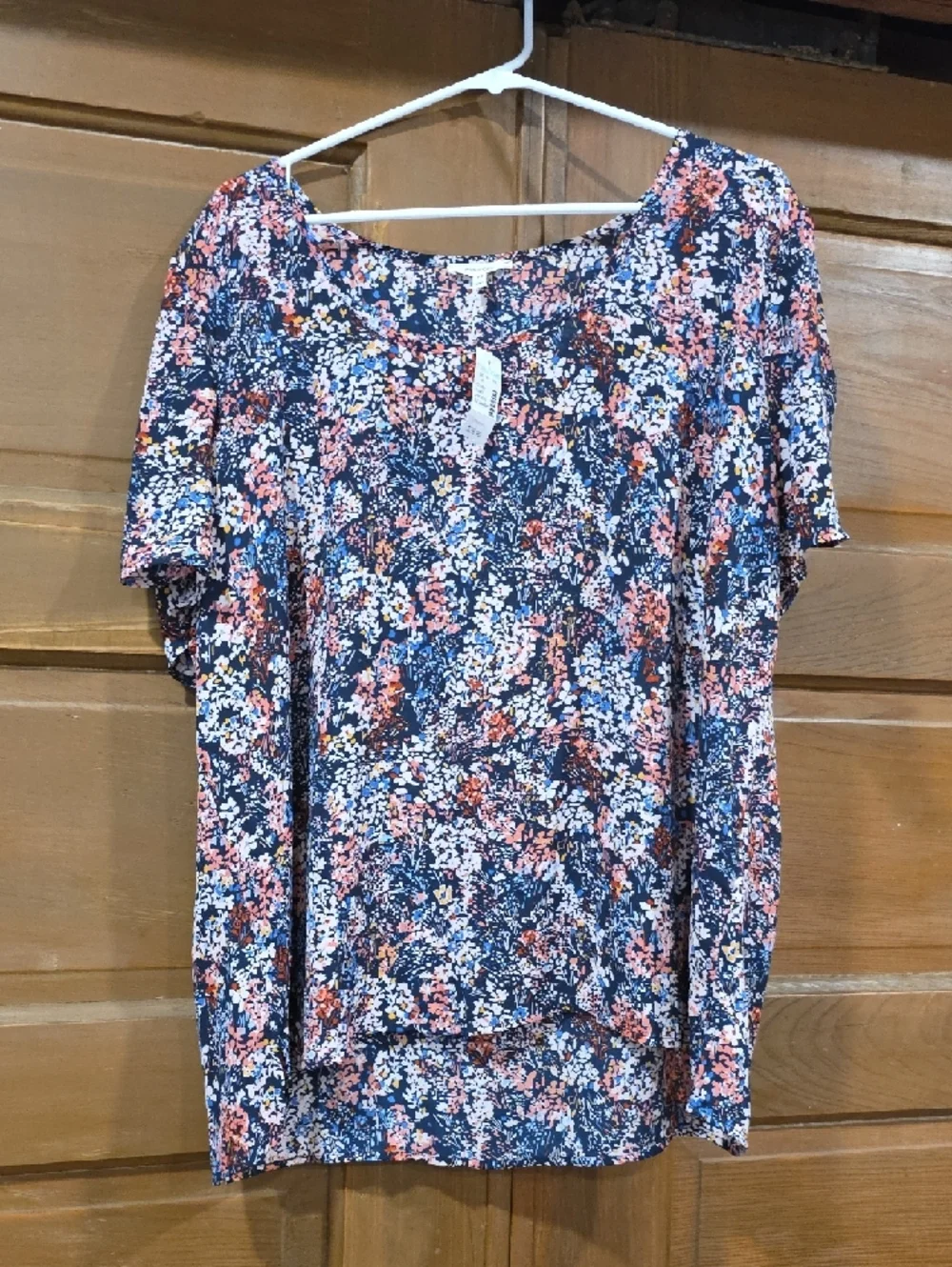 Maurices Navy Floral Tee with Pink, White & Coral Blooms - Picture 5 of 8